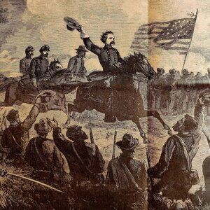 1864 General Sherman Civil War Dallas Wood Engraving Centerfold Victorian HM1
